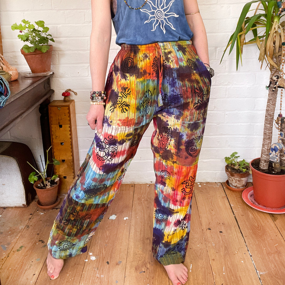 Indian Patchwork Earthy Tone Harem Hippie Trousers Fair Trade One Size –  Lulu Earth