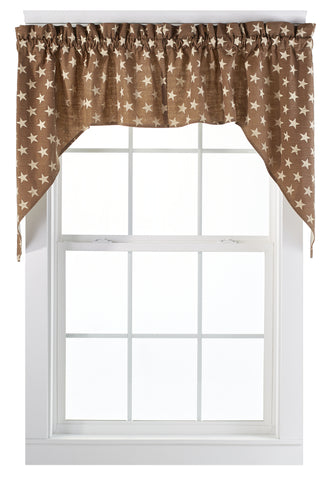 Stargazer Latte Color Dark Tan - Light Brown Swag Set Window Curtains Pair - 72x36 total - 2 inch rod pocket