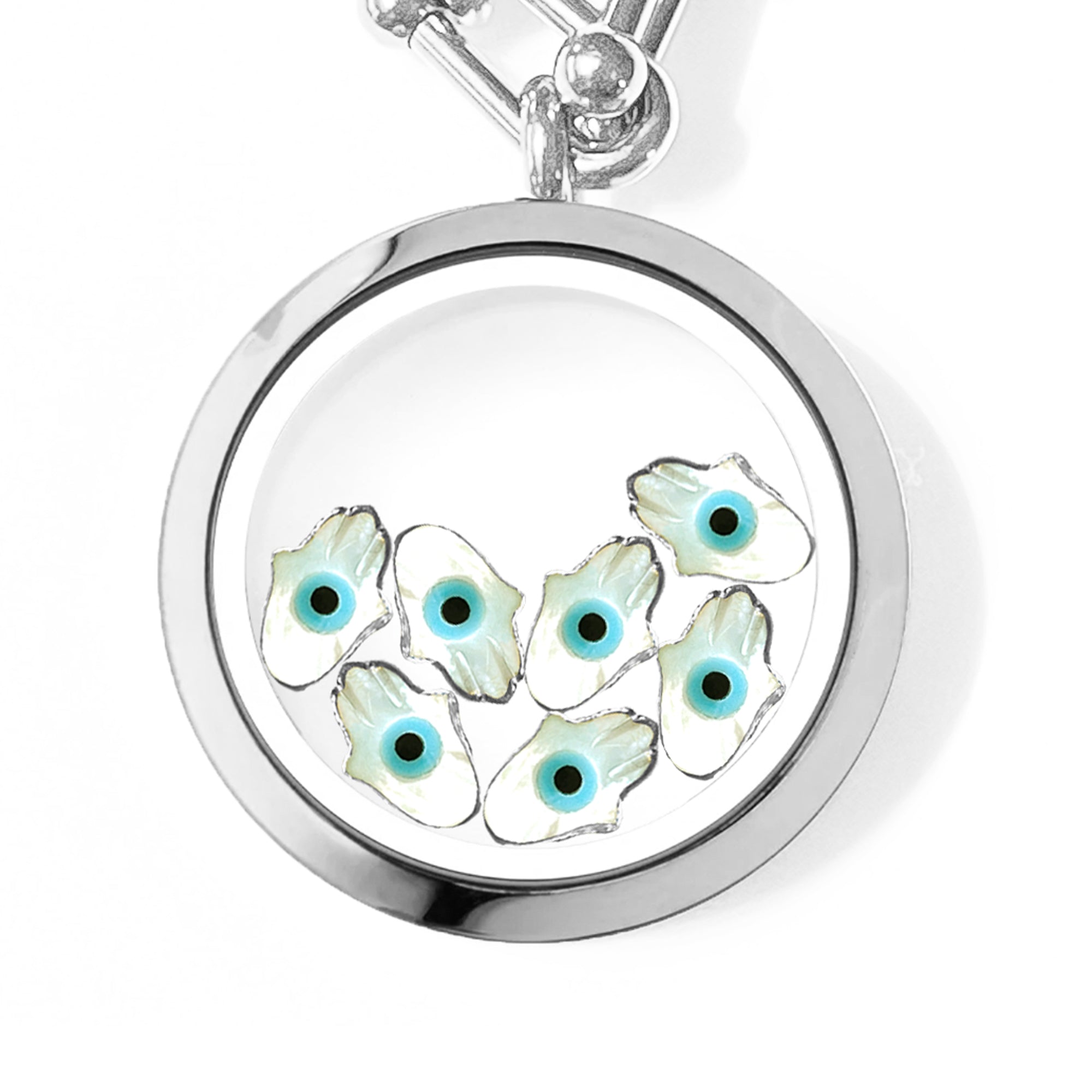 FATIMA Floating White Evil Eye Charms Necklace