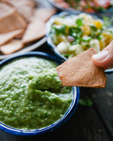 roasted salsa verde with tortilla chip