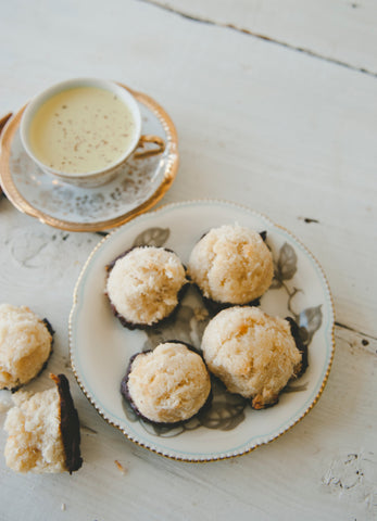 Chocolate Dipped Macaroons with Vegan Eggnog