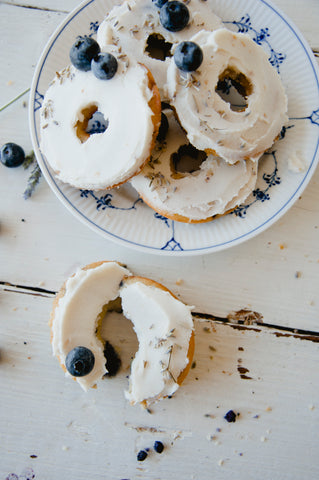 Blueberry Lavender Donuts with Coconut Glaze