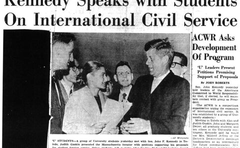 President Kennedy speaks with students on international civil service