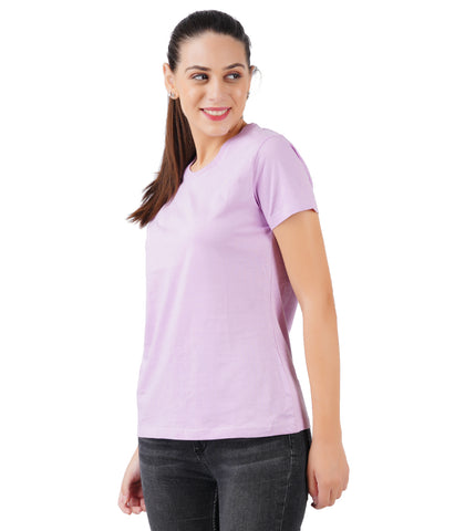 Womens round neck lilac solid t-shirt