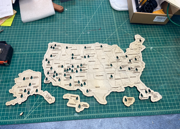 U.S. National Parks map laser engraving project