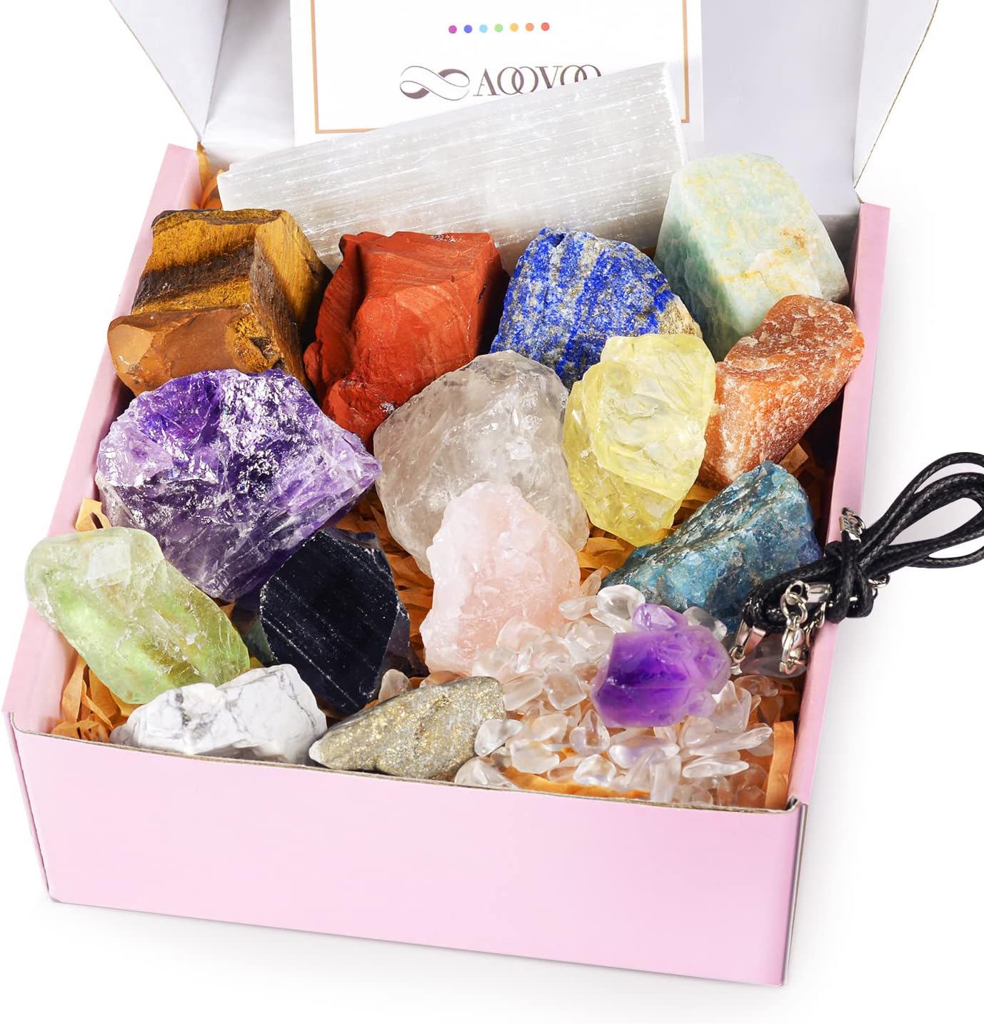 17PC Healing Crystals Set 🌈✨ Raw Chakra Stones + Selenite Charging Plate | Amethyst Necklace & Rose Quartz | Perfect Mother’s Day Gift!