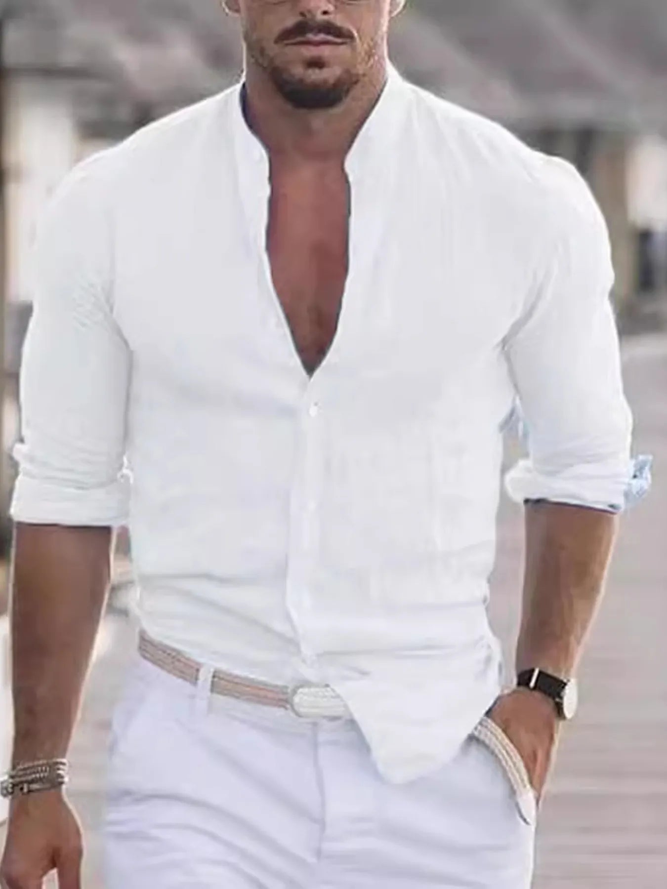 Men's Full Size Stand Collar Button Down Shirt Plus Size