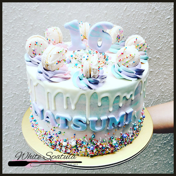 Pastel Rainbow Macaron Buttercream Cake - White Spatula