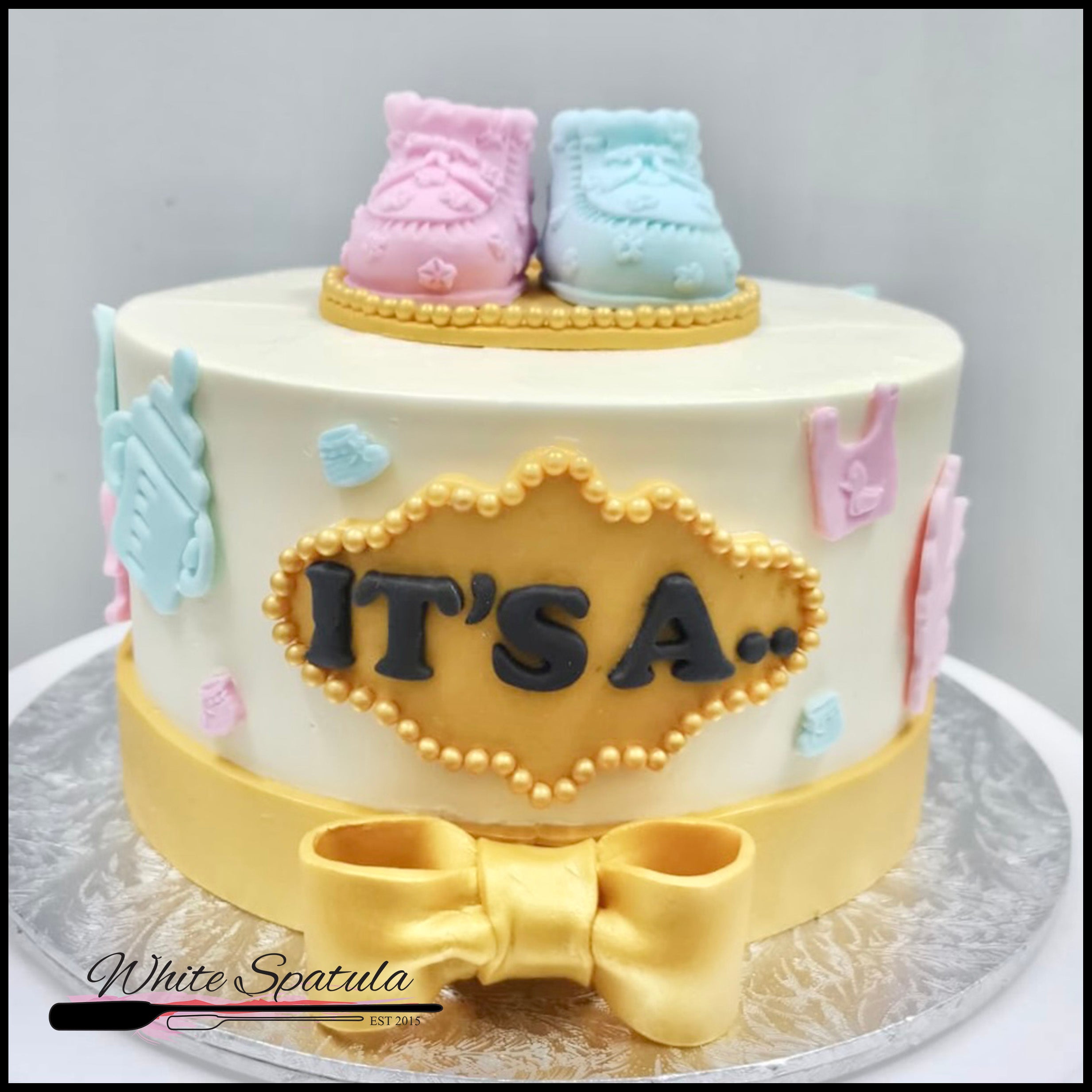 Gender Reveal Buttercream Cake White Spatula 