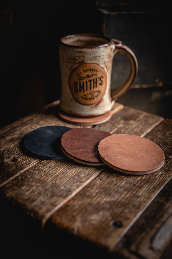 Thick Brown leather coasters usa handmade quality