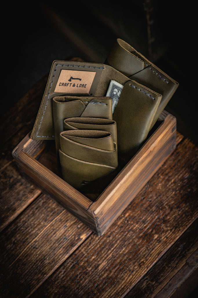 Olive Green Leather Wallets Handmade Craft and Lore