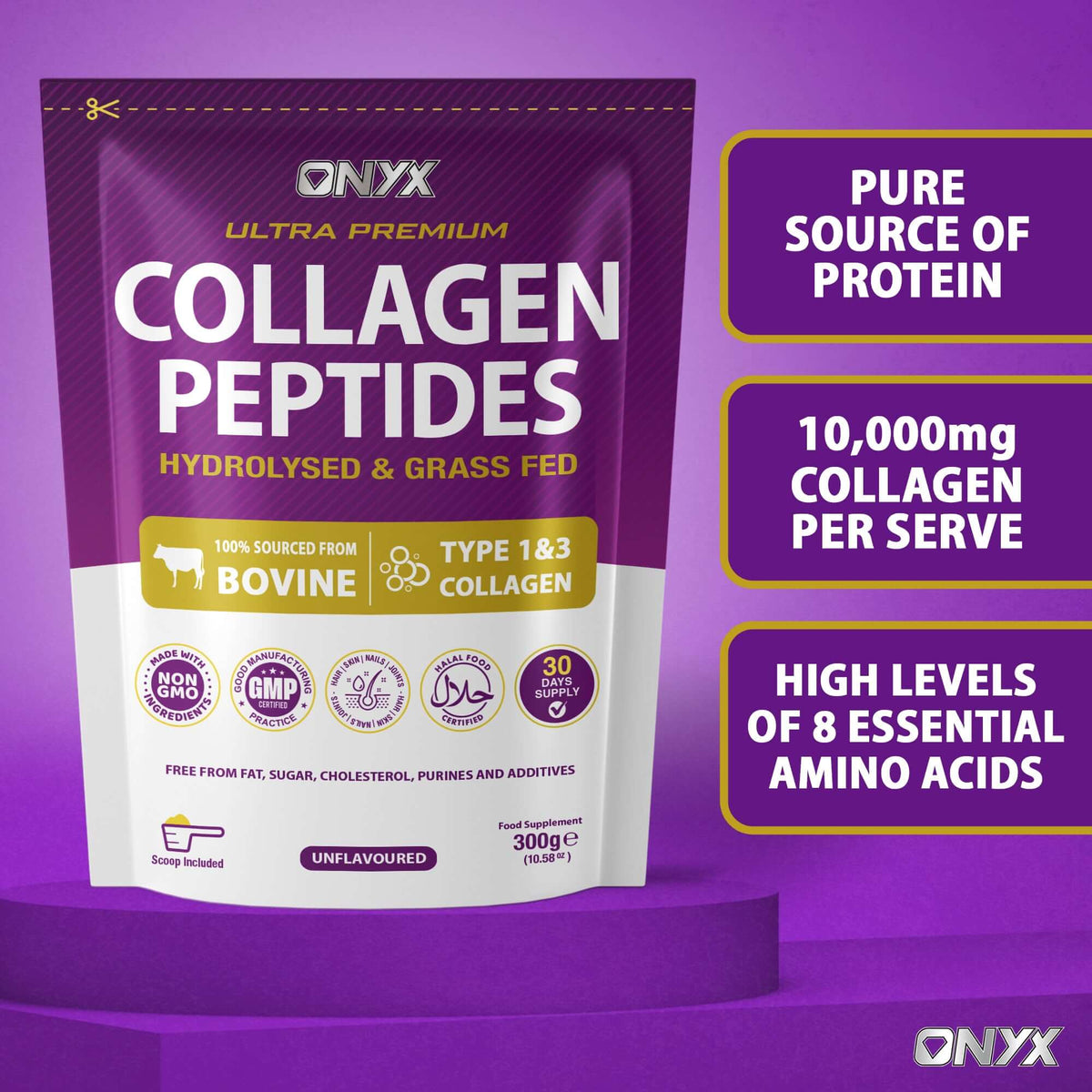 Premium Collagen Powder 10,000mg - Hydrolysed Peptides & Grass Fed - Halal - Collagen Supplement For Women & Men