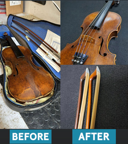 Before and after violin restoration