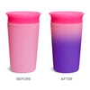 Before and After images of color-changing cup with cold contents