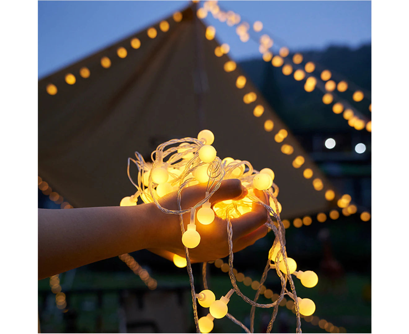 LED string lights camping tent