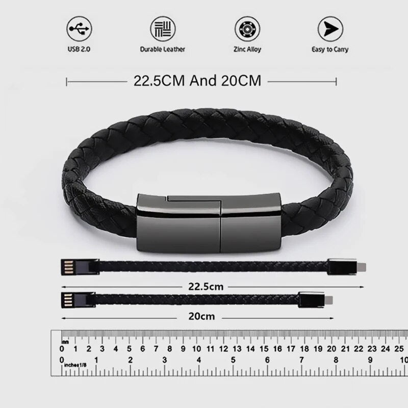 Leather Bracelet USB Cable Portable Fast Charging For All Mobile Phone