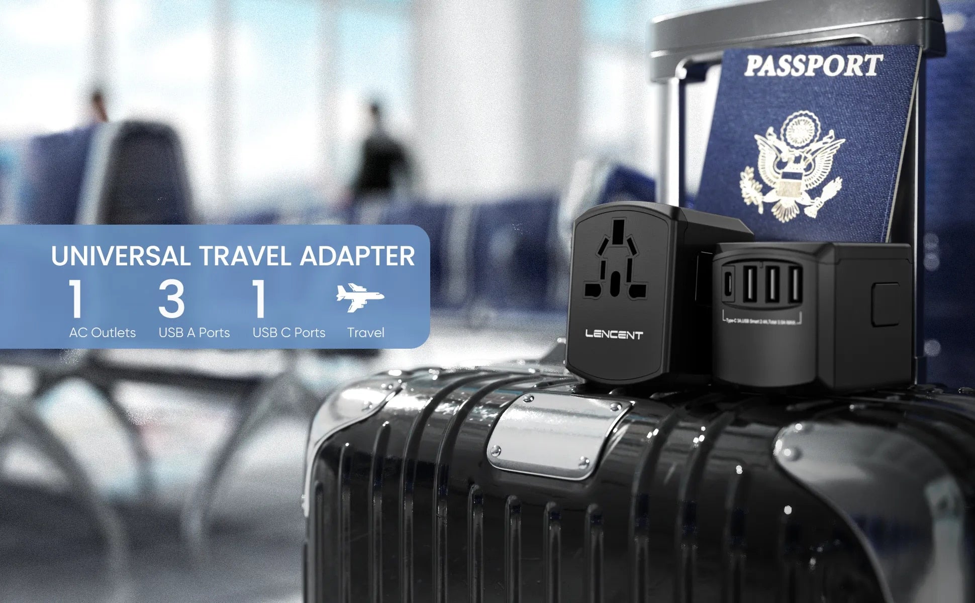 Universal Travel Power Adapter 3 USB Port 1 Type C Adaptor US EU UK AU