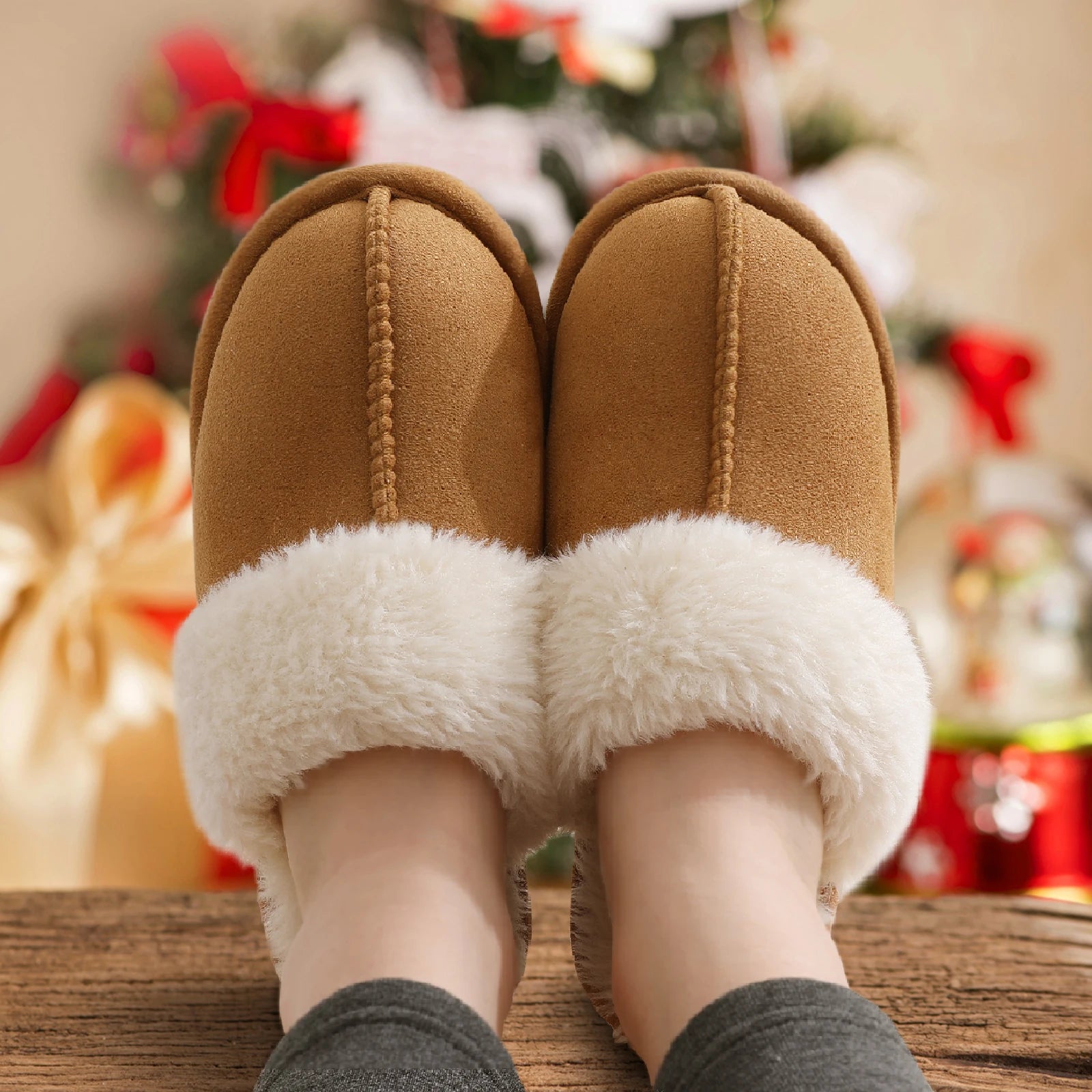 UGG Fuzzy Slippers Women's Men's Premium Sheepskin Scuffs About Camping