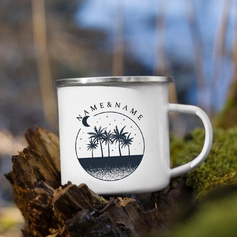 Personalized Camping Coffee Mug 12oz. Metal Enamel Custom Name