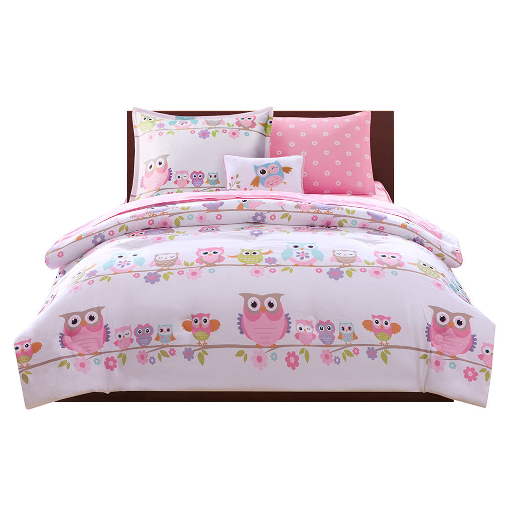 Gracie Mills Cressida Whimsical Owl Comforter Set with Bed Sheets for Kids