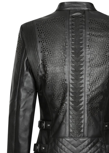 Black arrow label trix motorcycle jacket for women
