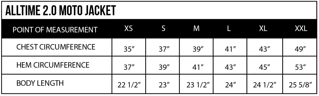 atwyld alltime motorcycle jacket size guide