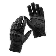 Black leather armoured motorcycle gloves