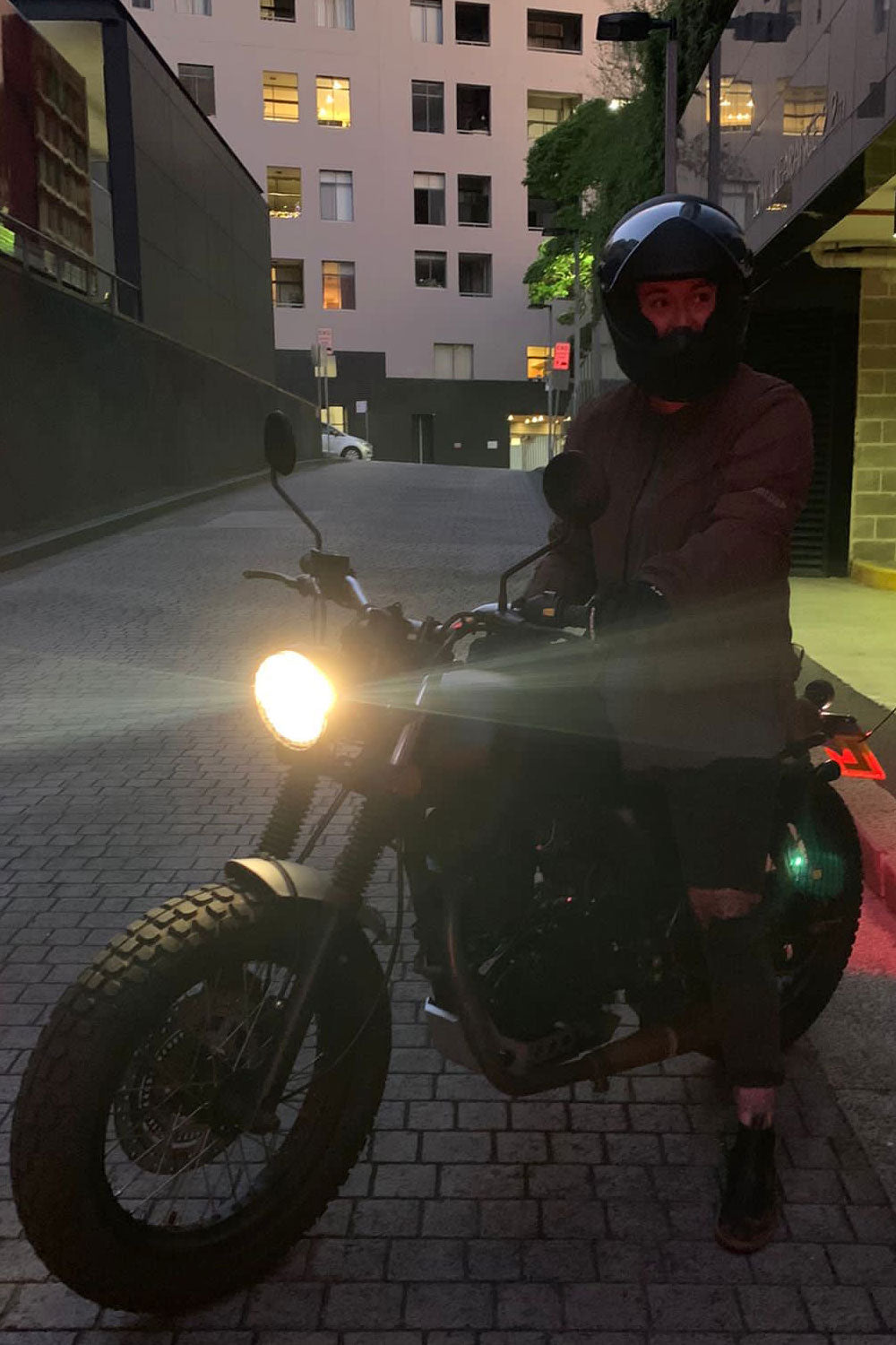 Motorcycle riding at night in Sydney on Mutt Motorcycle