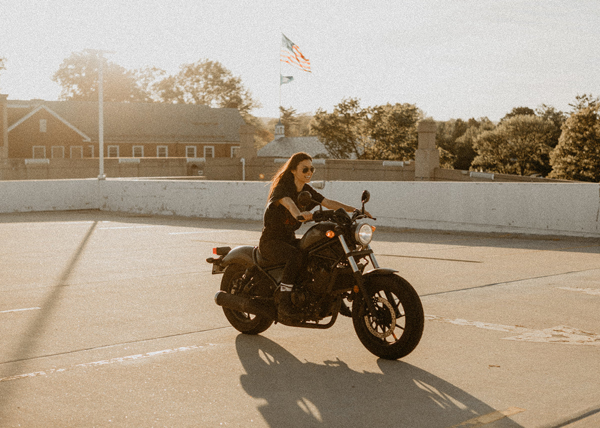 women who ride. Mary Pang on her honda Rebel