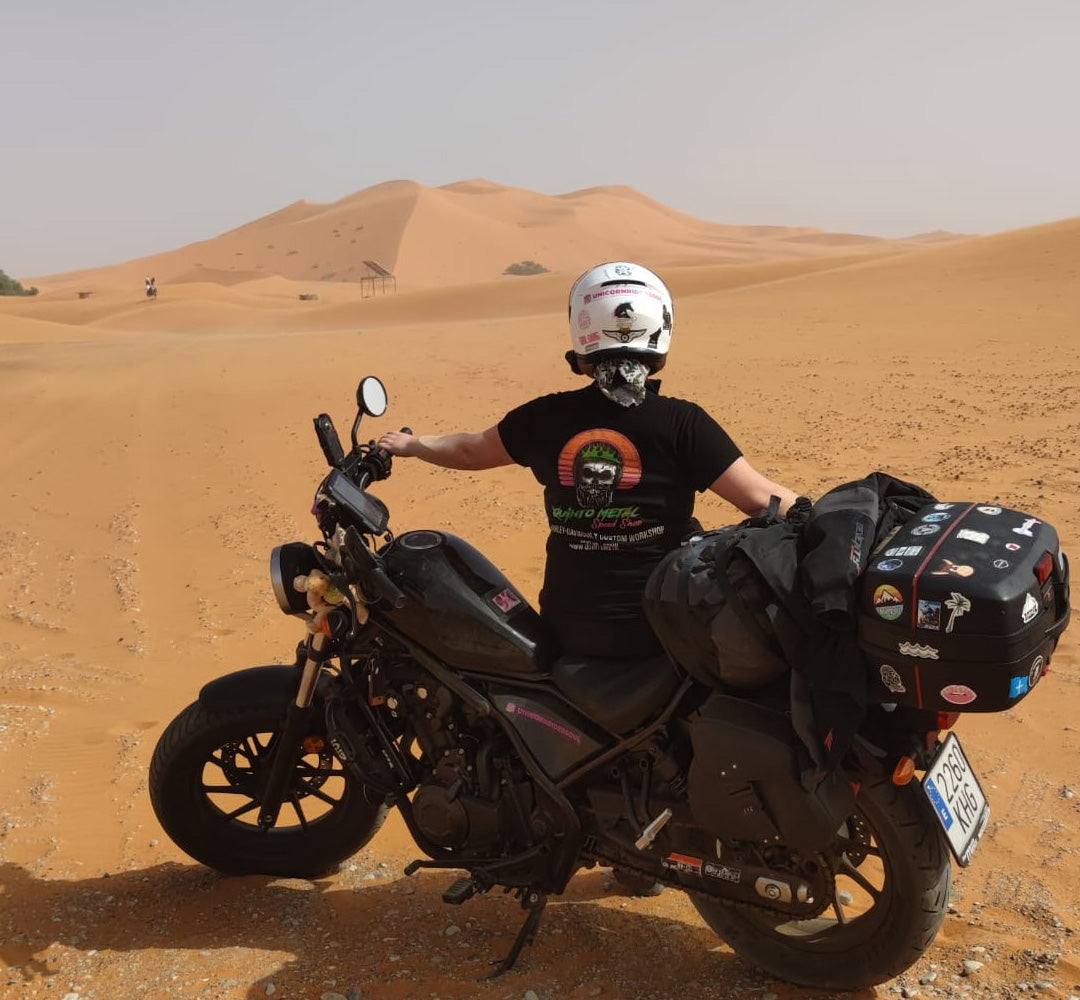 paula paz motorcycle in morocco