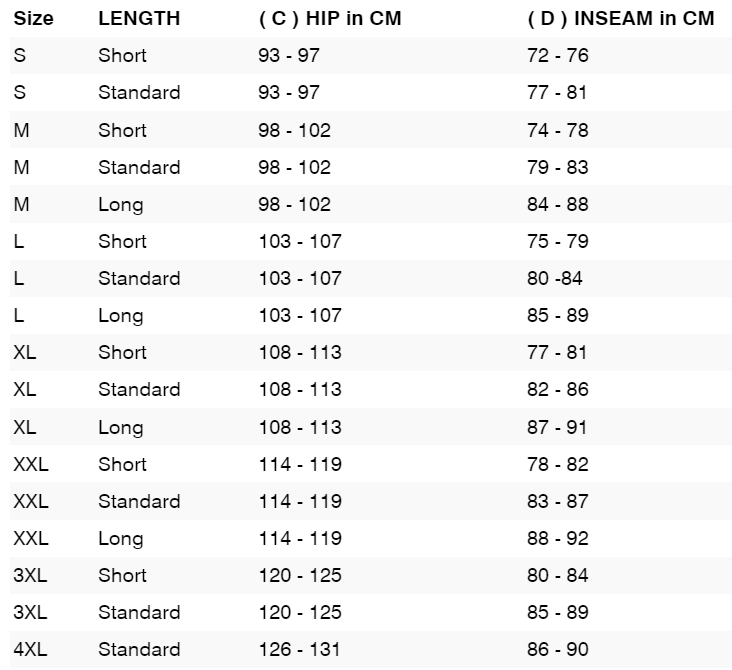 REV'IT! Horizon Men's Textile Motorcycle Pants Size Guide