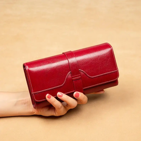 Portefeuille femme en cuir rouge