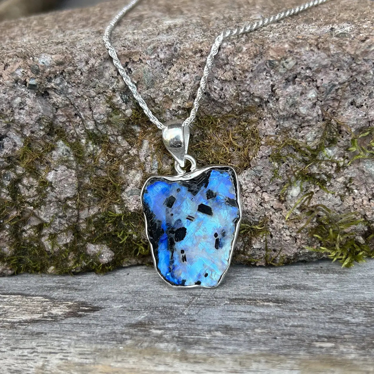 Tourmaline in Moonstone Pendant Sterling Silver