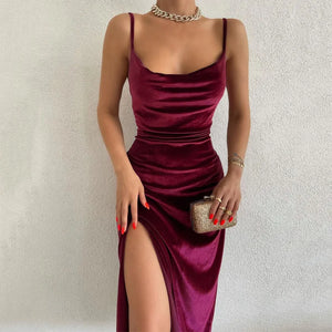 Sleeveless Thigh Slit Satin Dress - Grlfriend Club