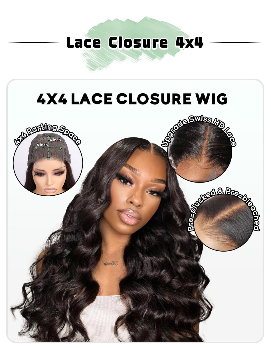 4x4 loose wave bob wig