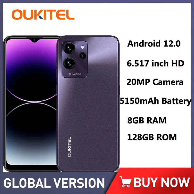 Oukitel C32 Unlocked Smartphone Global Version 4G Android 12 Mobile Phones 20MP 6.517" 8GB +128GB Cell Phones