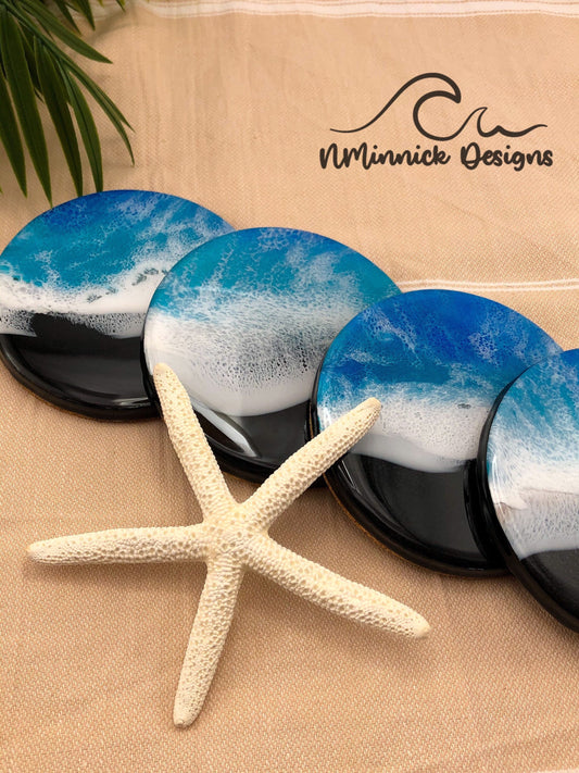 Ocean Resin Coasters Set, Pink and Black Sand – NMinnickDesigns