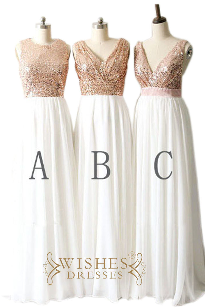 Rose Gold Sequins Top and Chiffon Bridesmaid Dress / Long ...