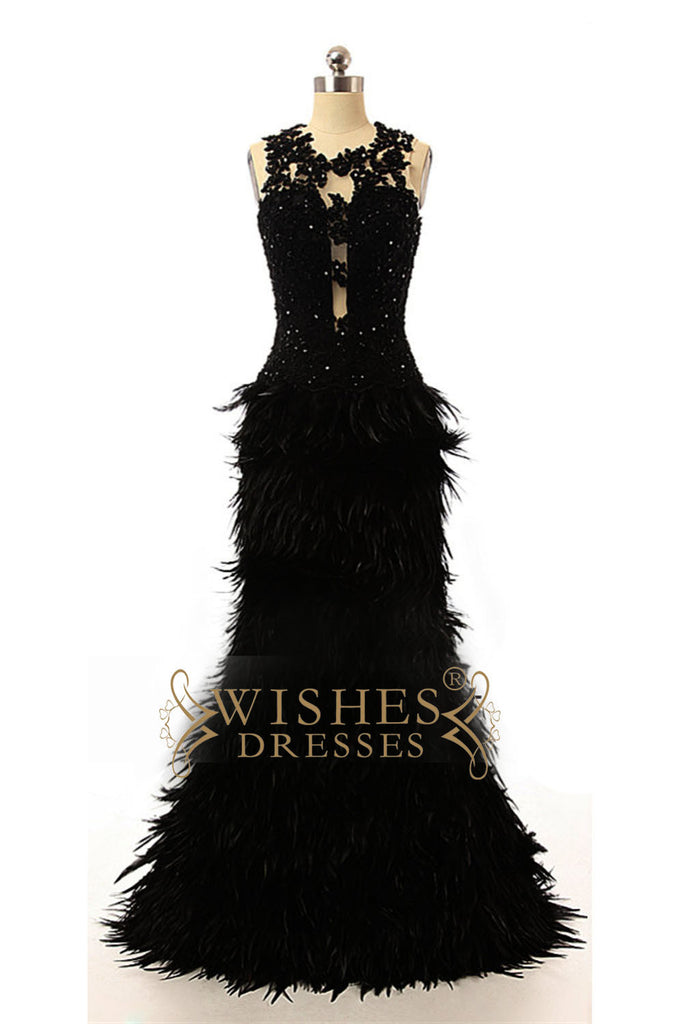 long black feather dress