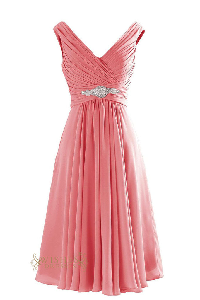 A-line Coral Chiffon Knee length Bridesmaid Dresses Am199