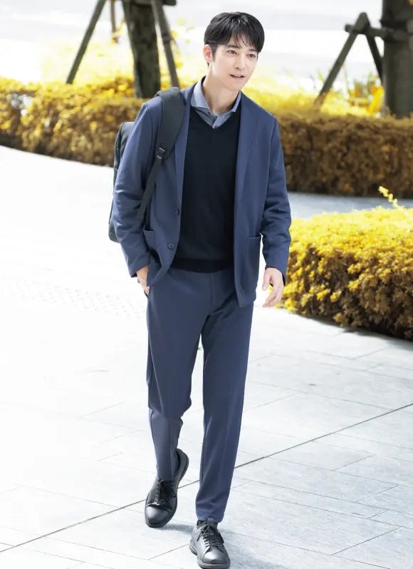 Basic navy blue plain Entry-level model Pajama Suit