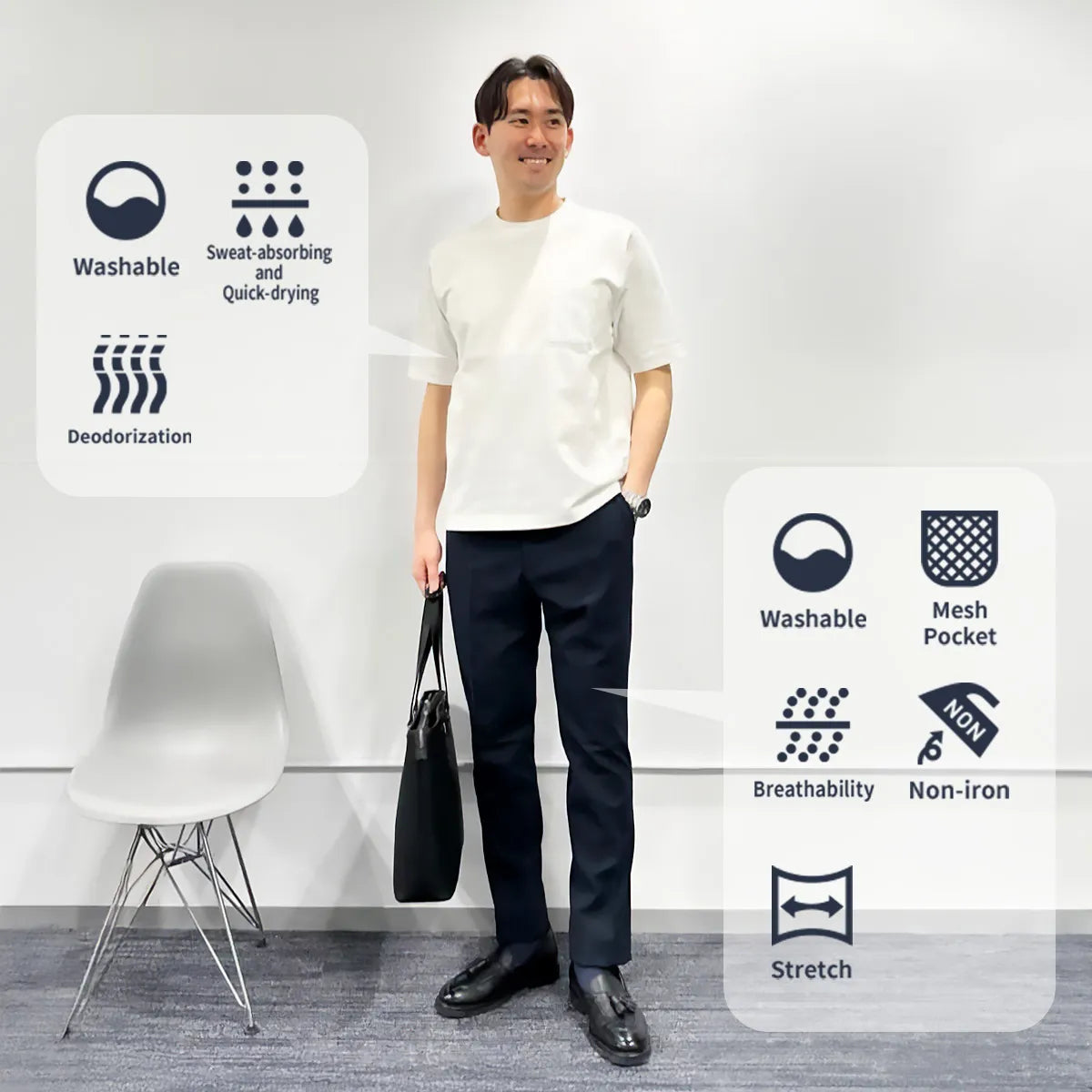 Wednesday|For attending a company seminar; A refreshing White T-shirt + Cool dress pants