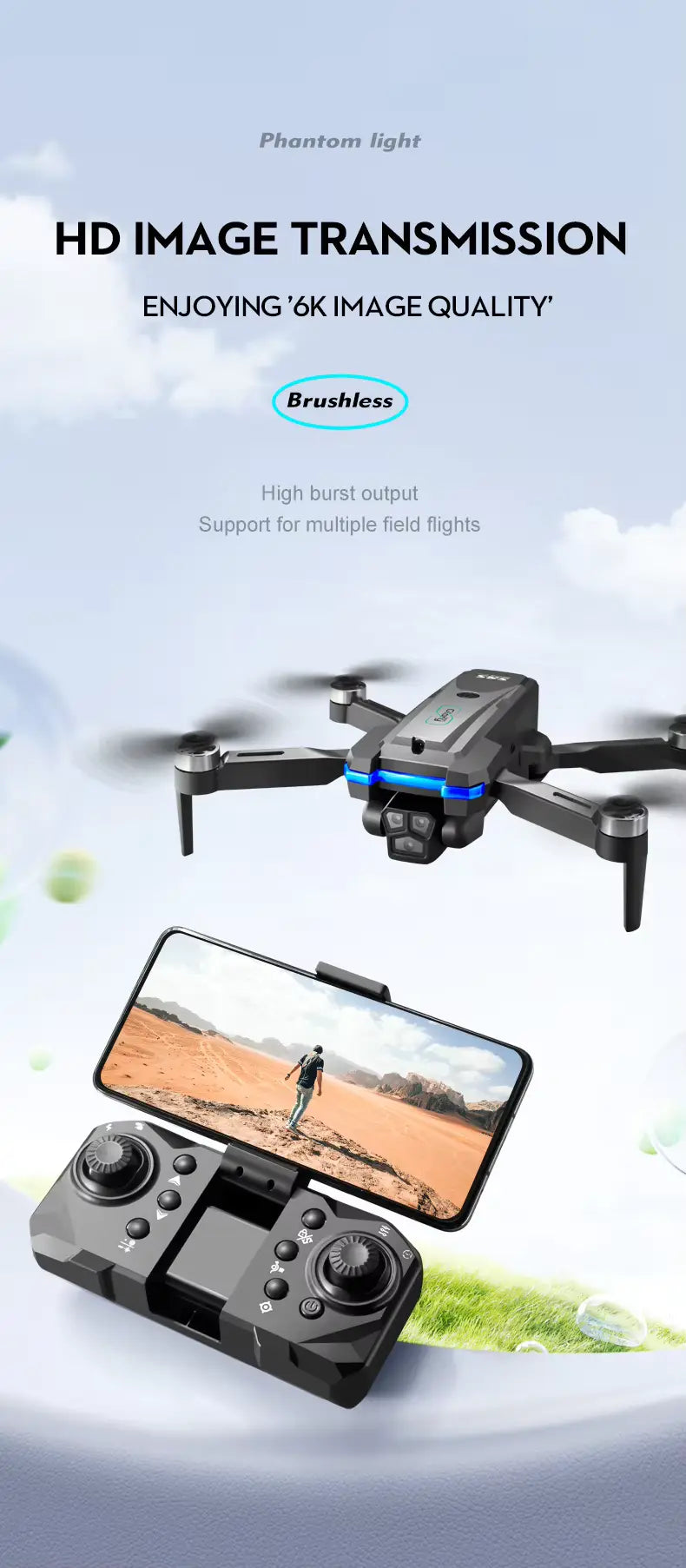 Smooth flight quadcopter with brushless motors for stable performance and reduced vibration during flight