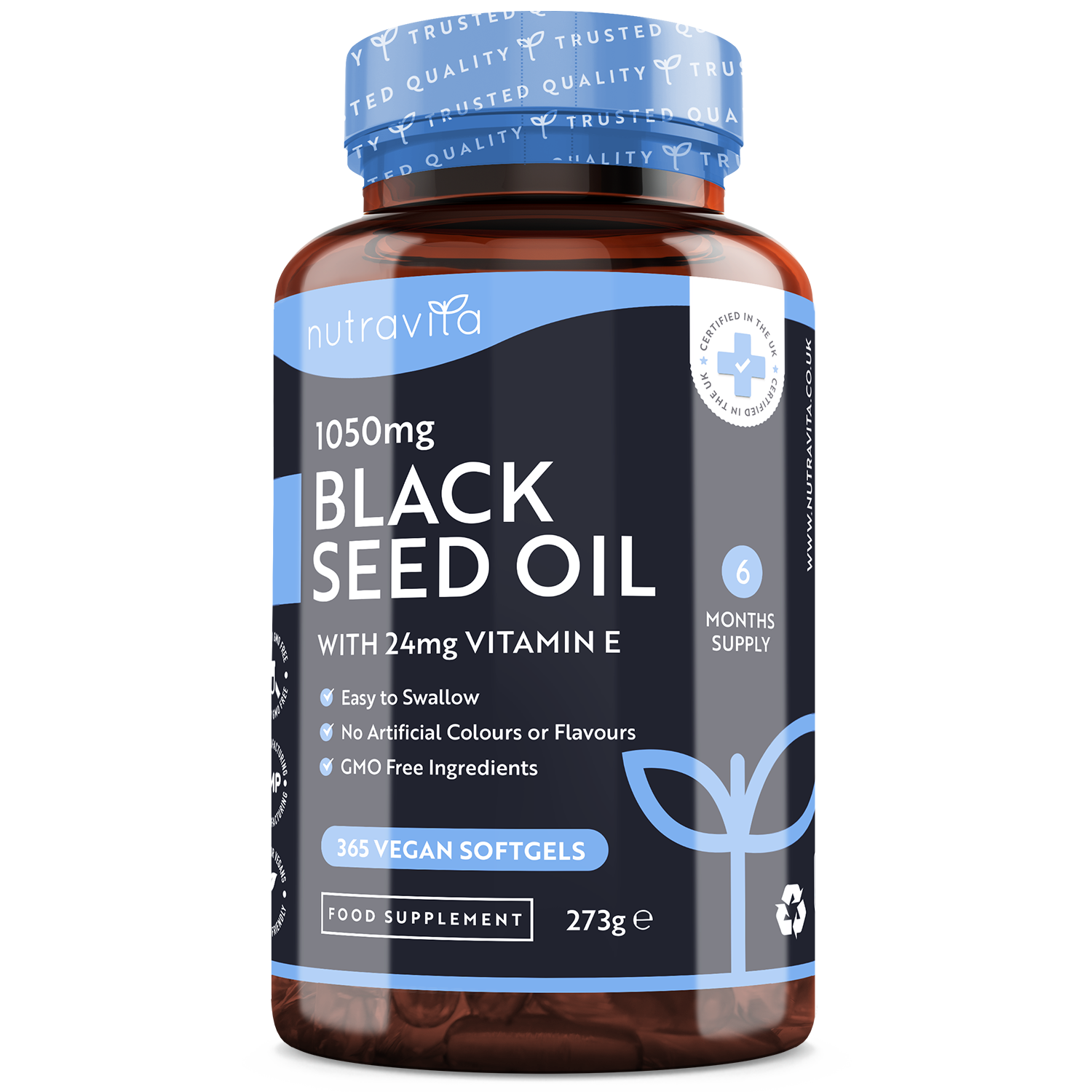 Black Seed Oil 1050mg Enhanced with 25mg Vitamin E - 365 Vegan Capsules ...