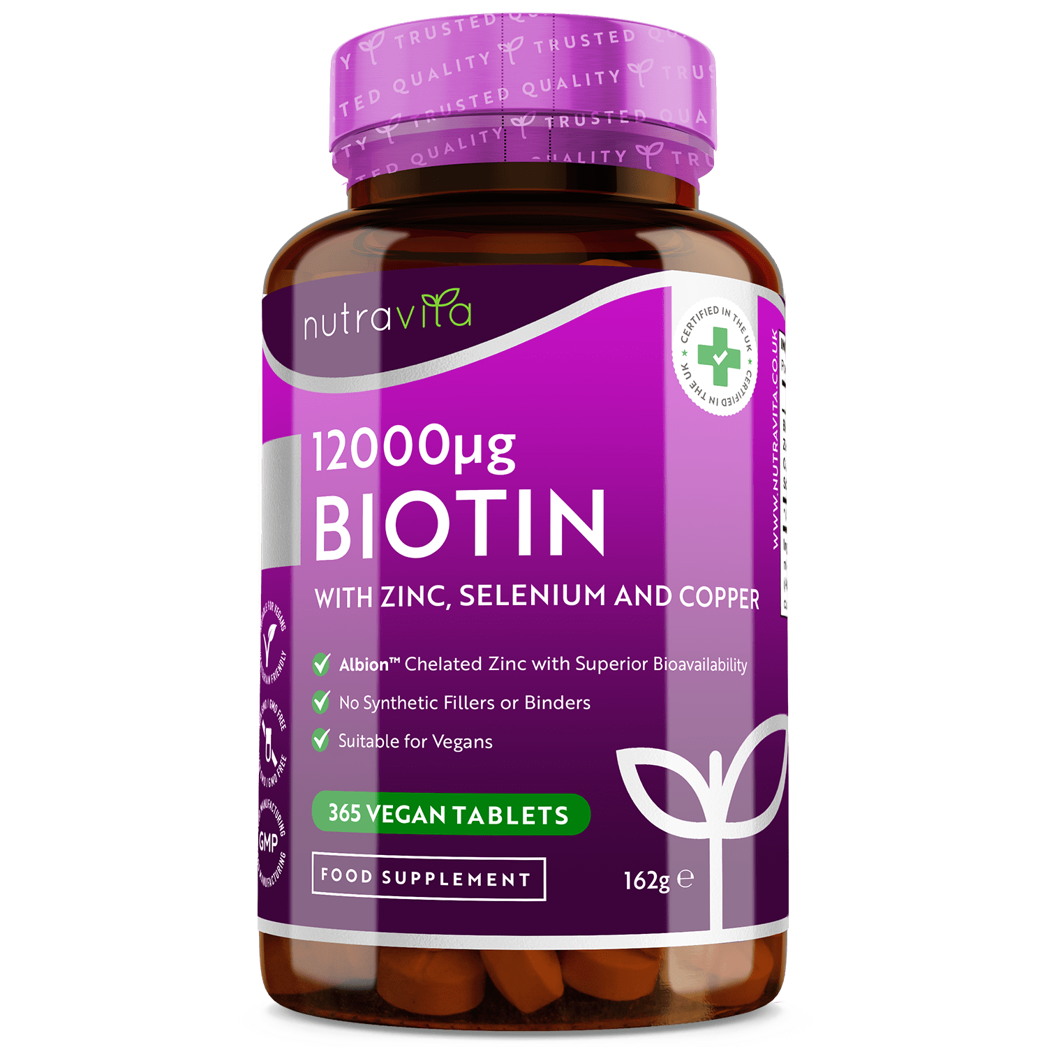 Biotin 12,000ug with Albion™ Zinc, Selenium & Copper 365 Vegan Tablets —  Nutravita