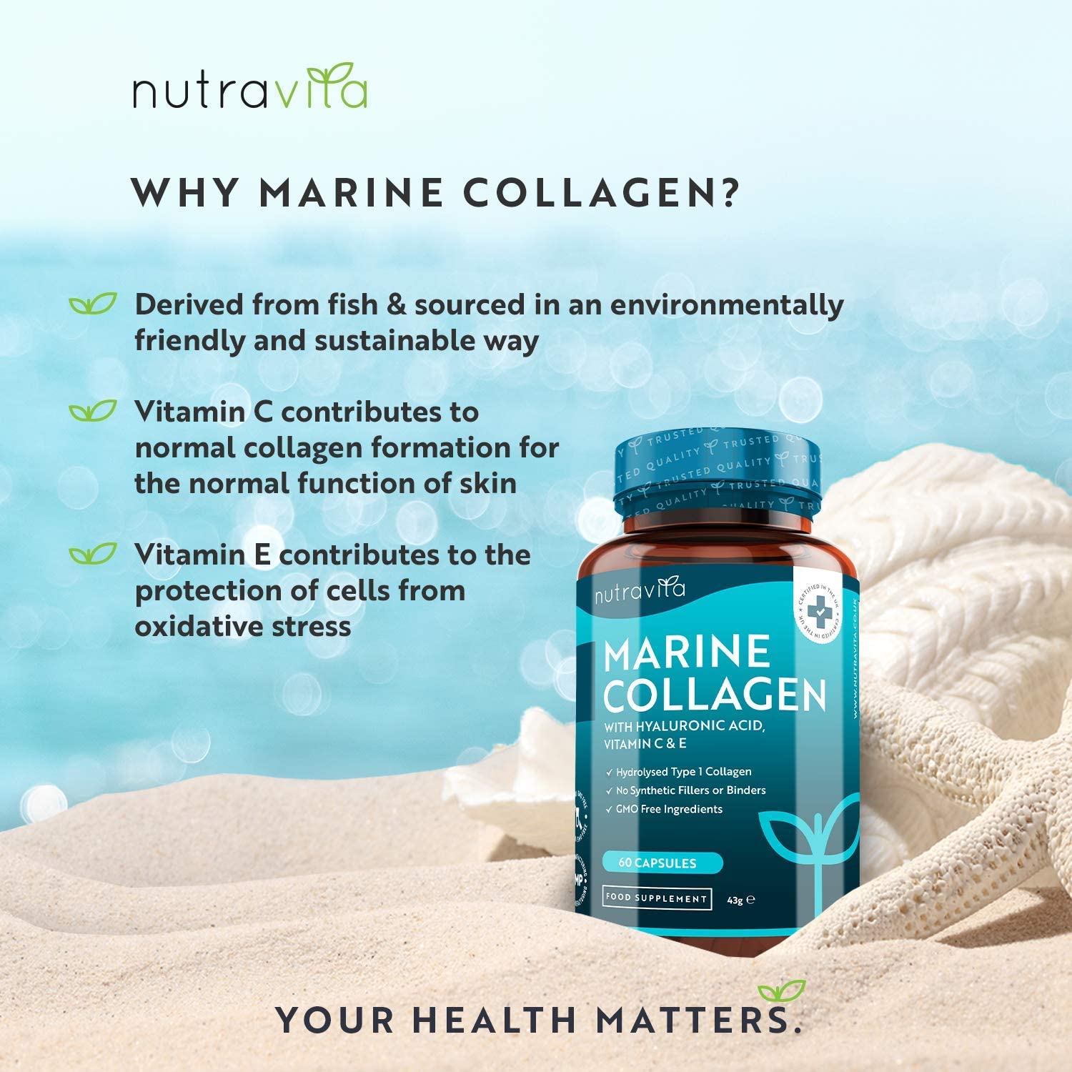 Marine Collagen 1000mg Capsules - 1 Month Supply — Nutravita
