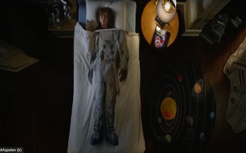Still of our astronaut bedding in the film 'Wonder"