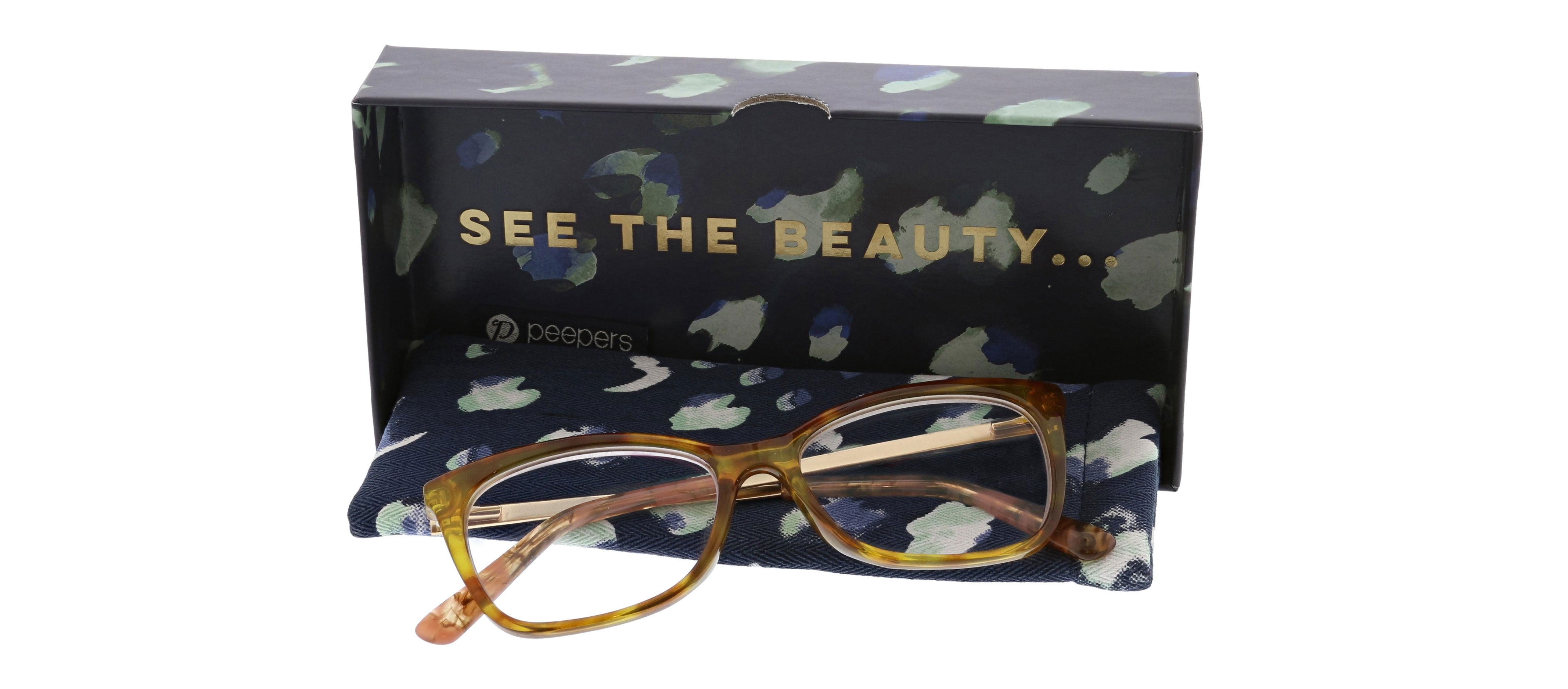Peepers See The Beauty blue light glasses packaged in box