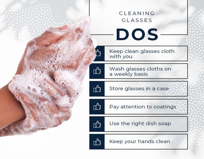 Person washing hands next to infographic of cleaning dos