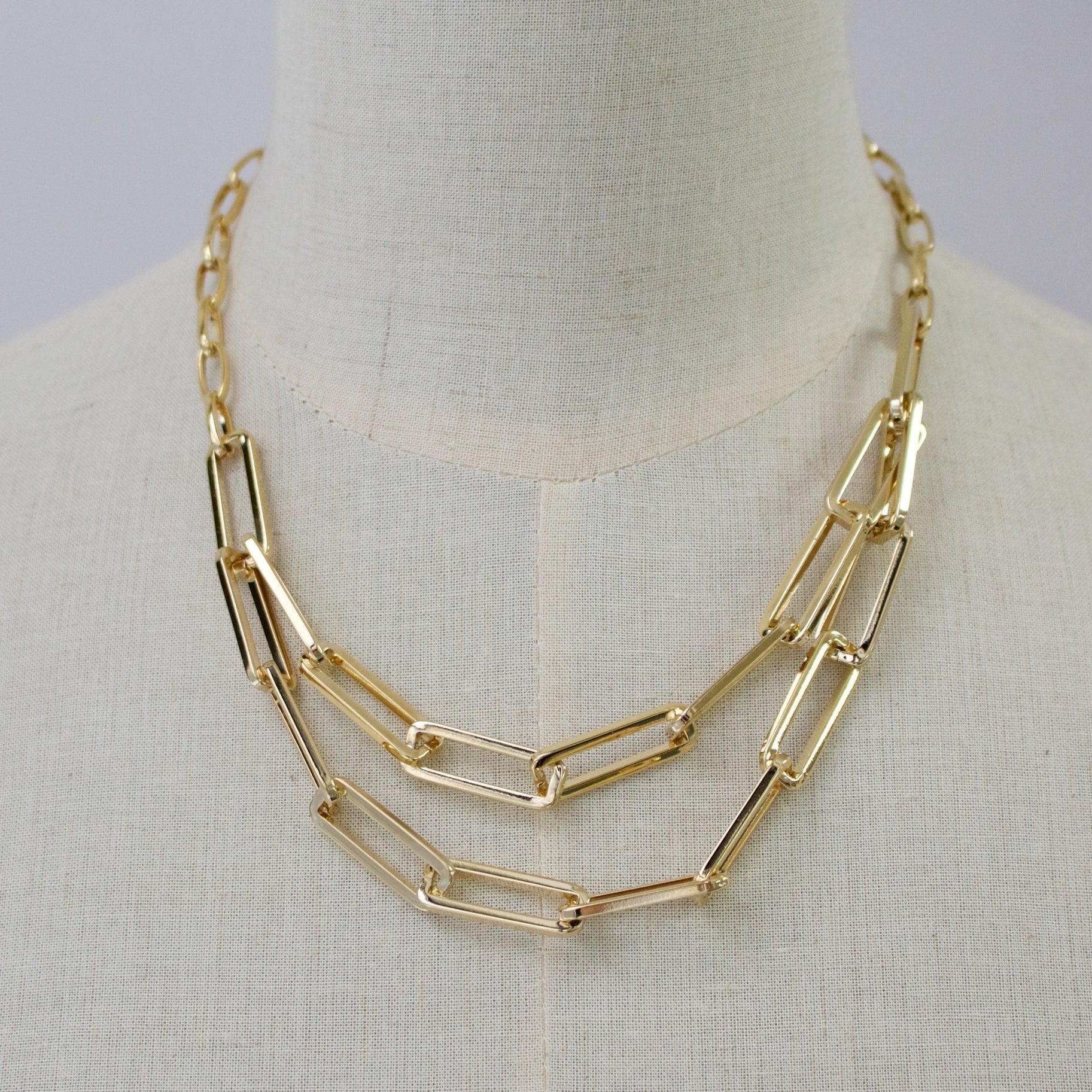 Layered Paperclip Necklace - Gold